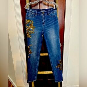 Chicos platinum gold leaf sequin embellished jegging